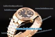 Rolex Day-Date Swiss ETA 2836 Automatic Full Yellow Gold with Diamond Bezel and Black Dial