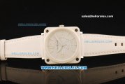 Bell & Ross BR-S Swiss ETA Quartz Ceramic Case with White Dial and White Leather Strap