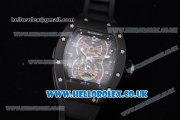 Richard Mille RM 022 Carbone Tourbillon Aerodyne Double Time Zone Japanese Miyota 6T51 Manual Winding PVD Case with Skeleton Dial and Black Rubber Strap - 1:1 Original