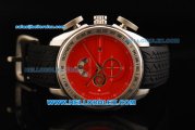 Porsche Design Regulator Chronograph Miyota Quartz Movement Steel Case with Red Dial and Black Rubber Strap
