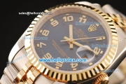 Rolex Datejust Swiss ETA 2836 Automatic Full Steel with Rose Gold Bezel and Dark Blue Dial-Two Tone Strap