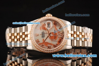 Rolex Datejust Asia 2813 Automatic Full Steel Case with Rose Gold/Diamond Bezel and White MOP Dial-Two Tone Strap