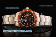 Rolex Submariner Automatic Movement Full Steel with Red Bezel and White Markers - Brown Dial