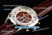 Tag Heuer Mikrograph Chrono Miyota OS10 Quartz Steel Case with Brown Leather Strap and White/Brown Dial