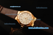 Vacheron Constantin Overseas Swiss ETA 2836 Automatic Movement Gold Case with Stick Markers and Brown Leather Strap