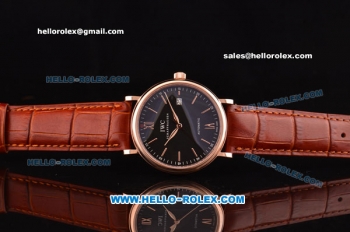 IWC Portofino Vintage Swiss ETA 2892 Automatic Rose Gold Case with Brown Leather Strap and Black Dial