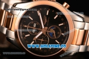 Longines Master Moonphase Miyota OS10 Quartz with Date Tone Tone Case/Bracelet with Black Dial and Stick Markers