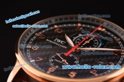 IWC Portuguese Yacht Club Chronograph Miyota Quartz Rose Gold Case with Black Carbon Fiber Dial and Black Leather Strap