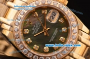 Rolex Datejust Lady Pearlmaster 2813 Automatic Gold Case with Grey MOP Dial Diamond Bezel and Yellow Gold Strap ETA Coating