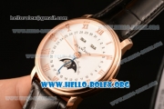 BlancPain Villeret Miyota 9015 Automatic Rose Gold Case with White Dial and Black Leather Strap (ZF)