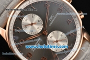 IWC Portuguese Chrono Swiss Valjoux 7750 Automatic Rose Gold Case with Grey Dial and Grey Leather Strap