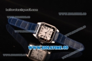 Cartier Santos 100 Large Asia Automatic Steel Case with Blue Leather Strap Black Roman Numeral Markers and White Dial