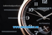 Longines Master Power Reserve Swiss ETA 2824 Automatic Steel Case with Black Dial and Black Leather Strap Rose Gold Bezel