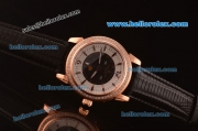 Patek Philippe Calatrava Swiss Quartz Rose Gold Case with Diamond Bezel and Black Leather Strap