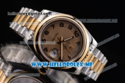 Rolex Day-Date II Asia Automatic Two Tone Case/Bracelet with Yellow Gold Dial and Arabic Numeral Markers