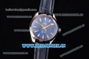 Omega Seamaster Aqua Terra 150 M Clone 8500 Automatic Steel Case with Blue Dial Stick Markers and Blue Leather Strap (EF)