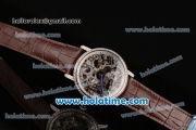 Cartier Rotonde De Swiss Manual Winding Steel Case with Brown Leather Bracelet Skeleton Dial and Diamond Bezel