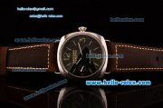 Panerai Radiomir Black Seal PAM380 Swiss ETA 6497 Manual Winding Steel Case Brown Leather Strap Black Dial with Green Numeral Markers