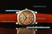 Rolex Cellini Swiss Quartz Steel Case with Beige MOP Dial and Brown Leather Strap-Roman Markers