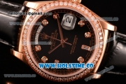 Rolex Day-Date Asia Automatic Rose Gold Case with Diamonds Markers Black Dial - Diamonds Bezel (BP)