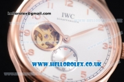 IWC Portugueser Tourbillon Hand-Wound Asia 2813 Automatic Rose Gold Case with White Dial Brown Leather Strap and Arabic Numeral Markers