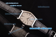 Vacheron Constantin Malte Miyota OS2035 Quartz Steel Case with Black Leather Strap White Dial Stick Markers