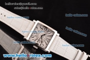 Franck Muller Master Square Swiss Quartz Steel Case with White Dial Numeral Markers and White Leather Strap