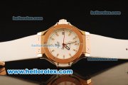 Hublot Big Bang Miyota Automatic Rose Gold Case with White Dial and White Rubber Strap-Lady Size