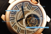 Cartier Ballon Bleu de Cartier Swiss Tourbillon Manual Winding Movement Gold Case with Roman Numerals-Black Leather Strap