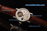 Breguet Tourbillon Manual Winding Movement Steel Case with White Dial and Brown Leather Strap