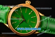 Rolex Cellini Time Asia 2813 Automatic Yellow Gold Case with Green Dial and Stick Markers