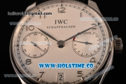 IWC Portuguese Asia Automatic Steel Case with Silver Arabic Numeral Markers White Dial and Black Leather Strap