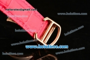 Cartier Rotonde De Swiss Quartz Rose Gold Case with Diamonds Bezel Skeleton Dial and Hot Pink Leather Strap