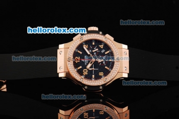 Hublot Big Bang Chronograph Swiss Quartz Rose Gold Case with Diamond Bezel and Black Rubber Strap-Lady Size