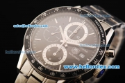 Tag Heuer Carrera Calibre 16 Swiss Valjoux 7750 Automatic Movement Full Steel with Black Dial and Black Bezel 43mm