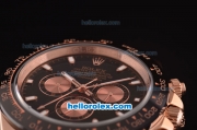 Rolex Daytona Asia 3836 Automatic Rose Gold Case - PVD Bezel with Black Dial and Black Rubber Strap - 7750 Coating