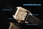 Cartier Santos 100 Chronograph Swiss ETA 7750 Automatic Movement Steel Case with White Dial and Black Leather Strap