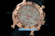 Chopard Happy Sport Chronograph Swiss Quartz Movement Rose Gold Case with White Dial and Leather Strap-Original Chopard