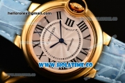 Cartier Ballon Bleu De Medium Asia 4813 Automatic Yellow Gold Case with Silver Dial and White Leather Strap - Roman Numeral Markers (GF)