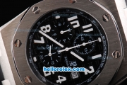 Audemars Piguet Royal Oak Chronograph Quartz Movement Silver Case with Black Grid Dial-White Numeral Marker and Black Rubber Strap