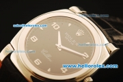 Rolex Cellini Swiss Quartz Steel Case with Black Dial and Black Leather Strap-Numeral Markers