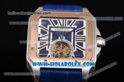 Cartier Santos Tourbillon Asia Automatic Steel Case with Blue Dial and Rose Gold Bezel - Roman Numeral Markers