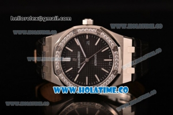 Audemars Piguet Royal Oak 41MM Clone AP Calibre 3120 Automatic Steel Case with Black Dial Diamonds Bezel - Stick Markers (EF)