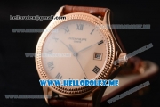 Patek Philippe Calatrava Miyota 9015 Automatic Rose Gold Case with Rose Gold Dial Brown Leather Strap and Rose Gold Bezel