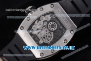 Richard Mille RM 022 Carbone Tourbillon Aerodyne Double Time Zone Japanese Miyota 6T51 Manual Winding Steel Case with Skeleton Dial and Black Rubber Strap