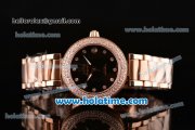 Omega De Ville Ladymatic Swiss Quartz Movement Rose Gold Case Rose Gold Bracelet with Diamond Bezel and Black Dial