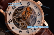 Patek Philippe Grand Complications Asia 3836 Automatic Rose Gold Case with Brown Leather Strap Skeleton Dial Numeral Markers