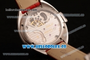 Cartier Cle de Cartier Swiss Tourbillon Manual Winding Steel Case with White Dial and Red Leather Strap