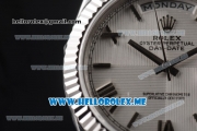 Rolex Day-Date Clone Rolex 3255 Automatic Stainless Steel Case/Bracelet with White Dial and Roman Numeral Markers