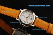 Panerai Luminor Marina Pam 113 Manual Winding Movement Steel Case with White Dial and Yellow Leather Strap